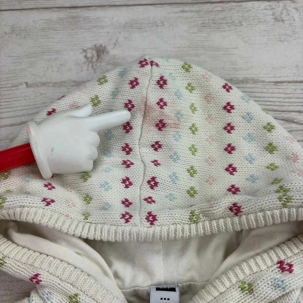 Baby Gap Toddler 5T Girl's Fair Isle Heart Stripe White Hooded Full Zip Sweater